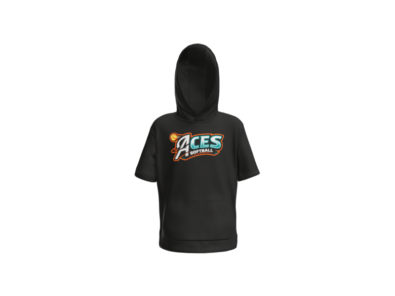 Aces Softball Logo Youth Short Sleeve Performance Hoodie - Black