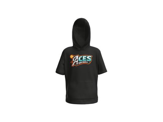 Aces Softball Logo Youth Short Sleeve Performance Hoodie - Black