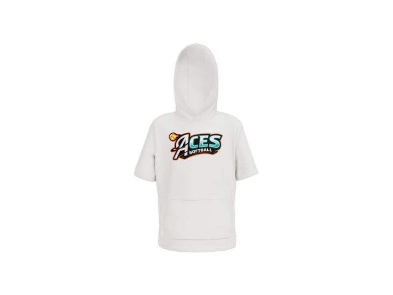 Aces Softball Logo Youth Short Sleeve Performance Hoodie - White