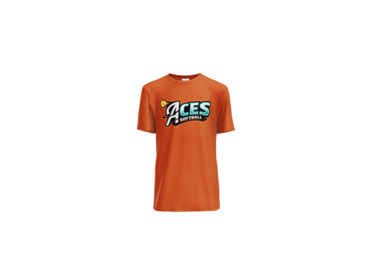 Aces Softball Logo Youth Performance Tee - Deep Orange