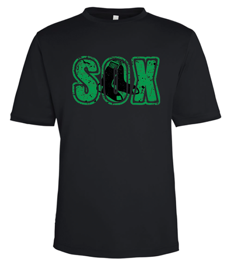 Bigbie’s BlackSox Distressed SOX Unisex Performance Tee (Green Edition)