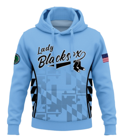2026 Bigbie's LadySox Fully Sublimated Team Hoodie - Black on Blue