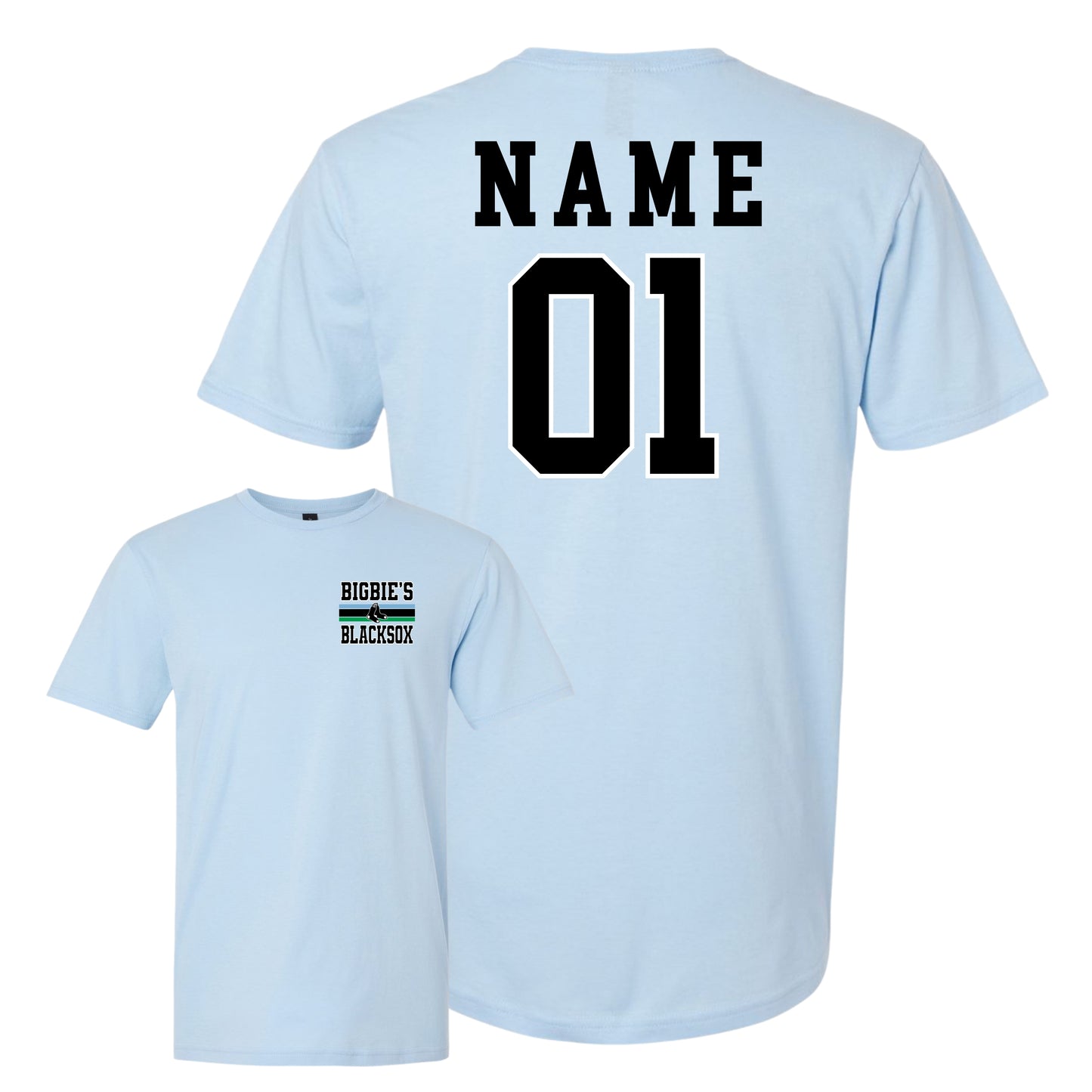 Bigbie’s BlackSox Retro Varsity Pocket Size Front w/ Custom Back Unisex Tee
