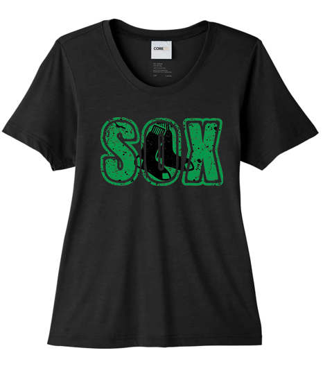 Bigbie’s BlackSox Distressed SOX Women's Performance Tee (Green Edition)
