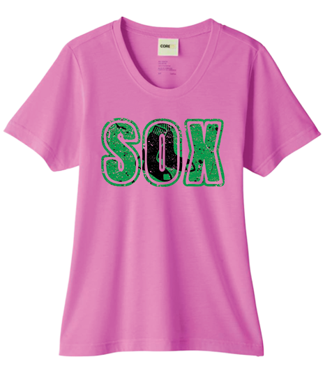 Bigbie’s BlackSox Distressed SOX Women's Performance Tee (Green Edition)